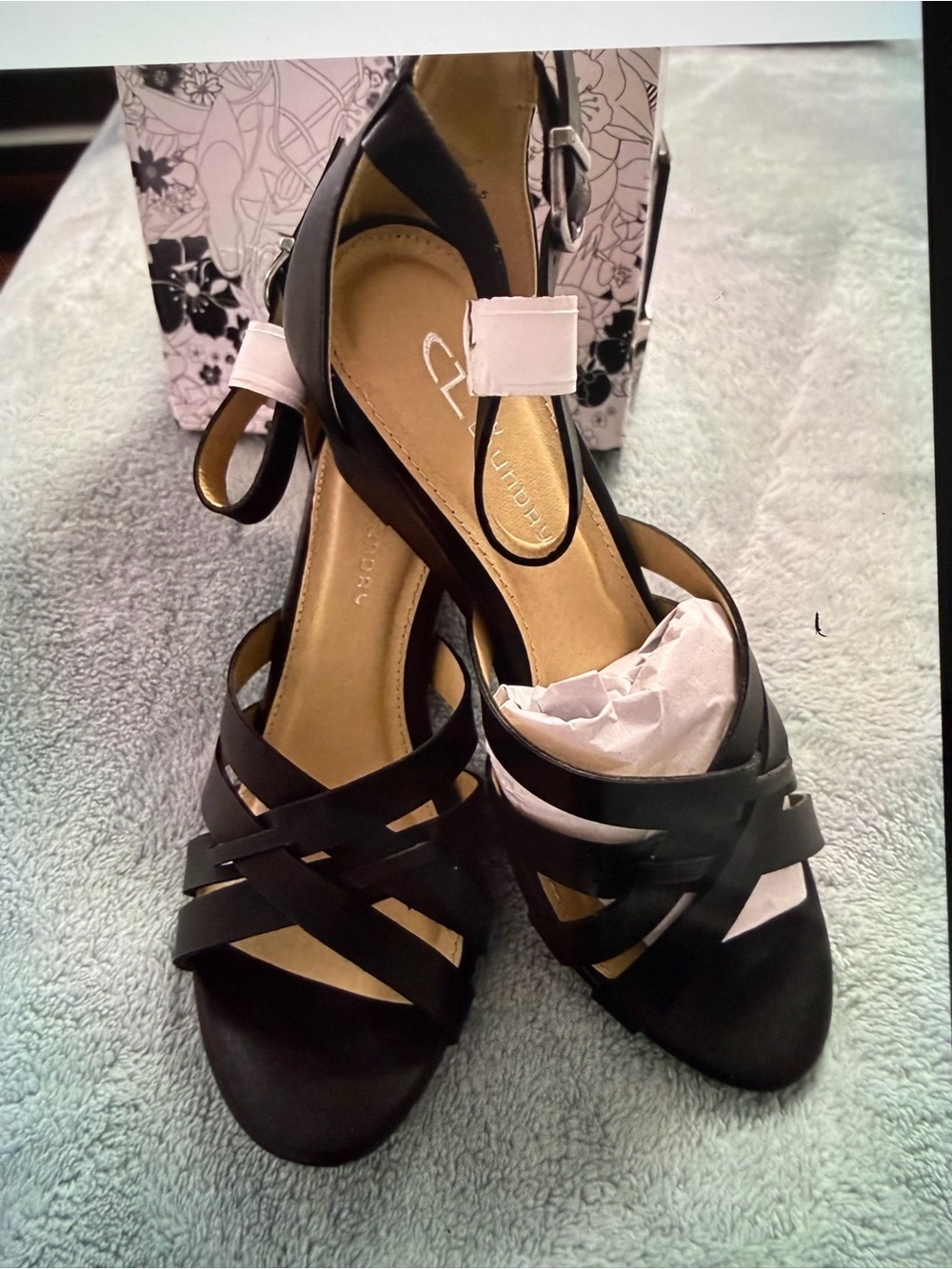 CL by Laundry Black Strappy Open-Toe Ankle Strap Heels
